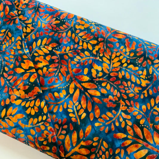 Orange Leaves on Blue - Tuscan Terrace - Batik