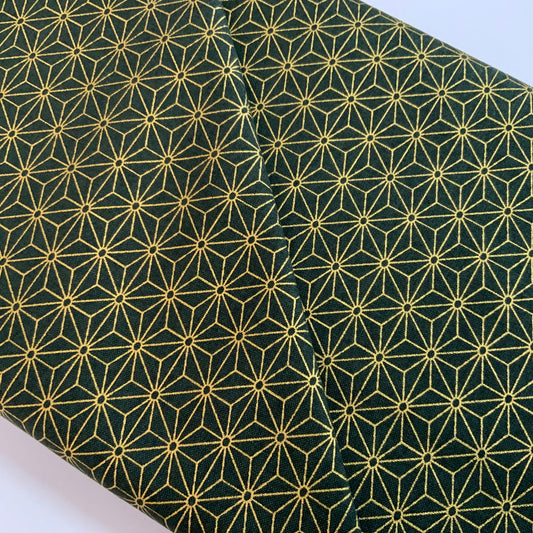 Sashiko Design - Metallic Gold on Dark Green