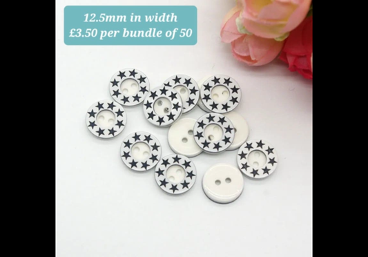 White Buttons with Black Stars