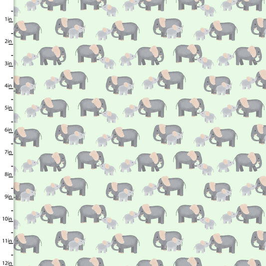 Elephants on Pale Green- Mummy & Me - Brushed Cotton