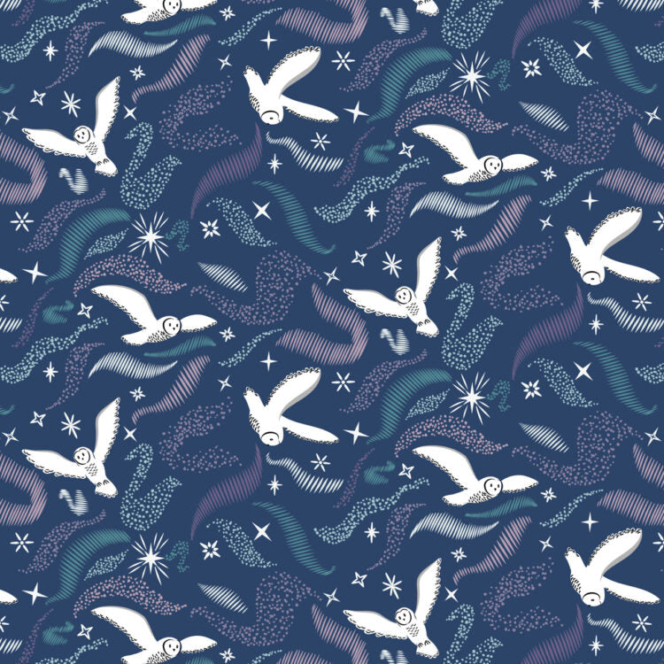Snowy Arctic Owls (Northern Lights Sky)