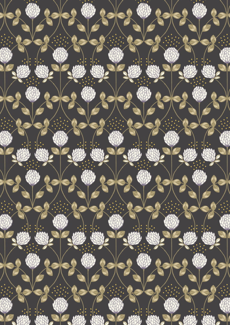 White Clover on Black With Gold Accents