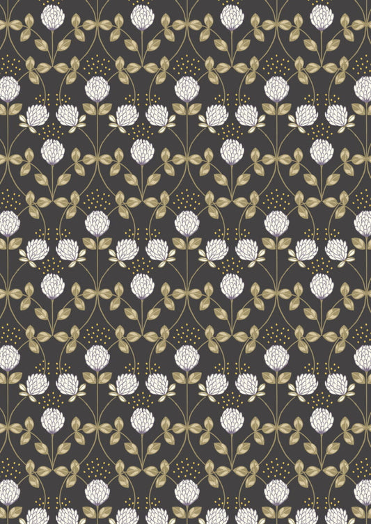 White Clover on Black With Gold Accents