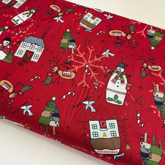Colourful Christmas Characters on Red