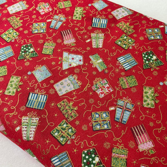 Gifts on Red (Gold Metallic Detailing)