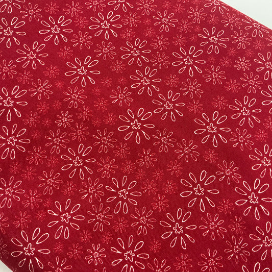 Cream Flowers on Red - Red Velvet