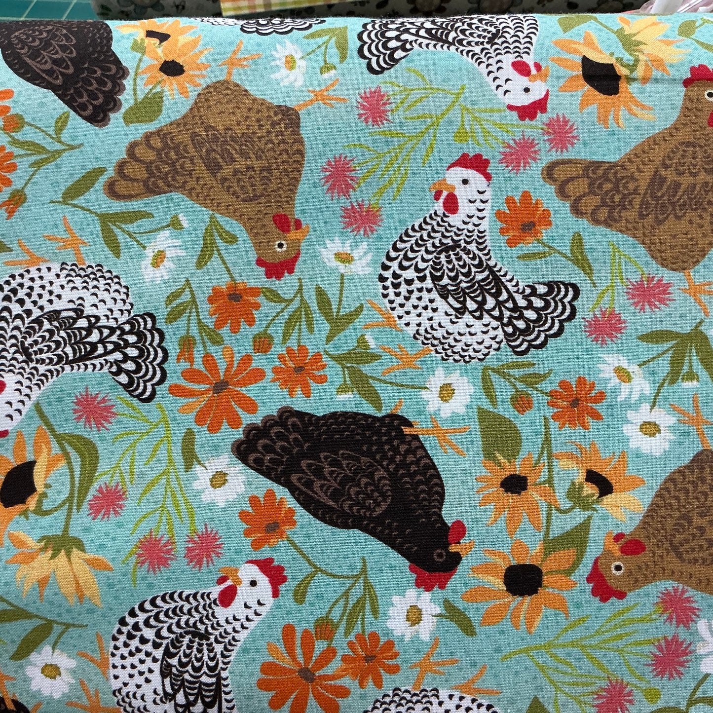 Chickens & Flowers - Green - Chickens in the Meadow