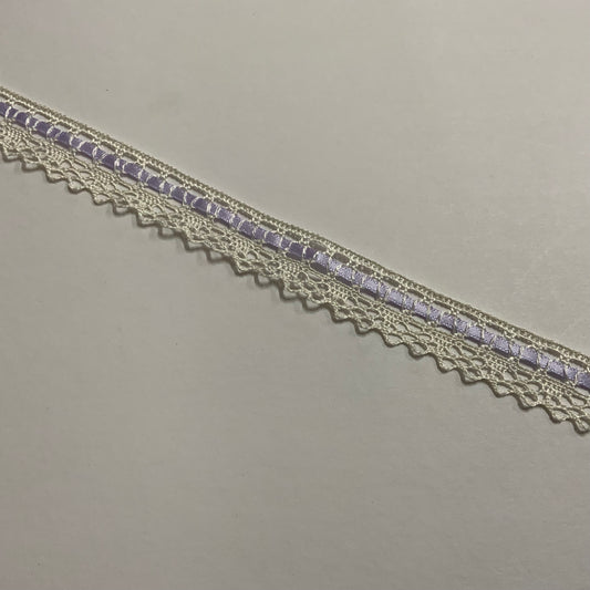 Ivory Lace with Insert of 3mm Lilac Satin Ribbon