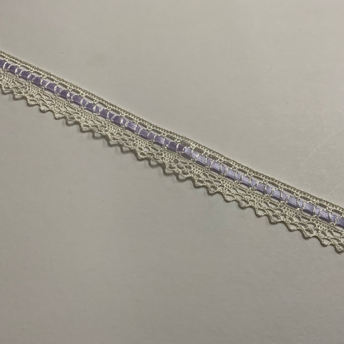 Ivory Lace with Insert of 3mm Lilac Satin Ribbon