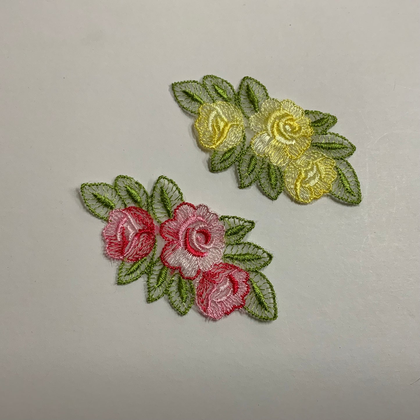 Embroidered Roses Motif - Pink & Yellow