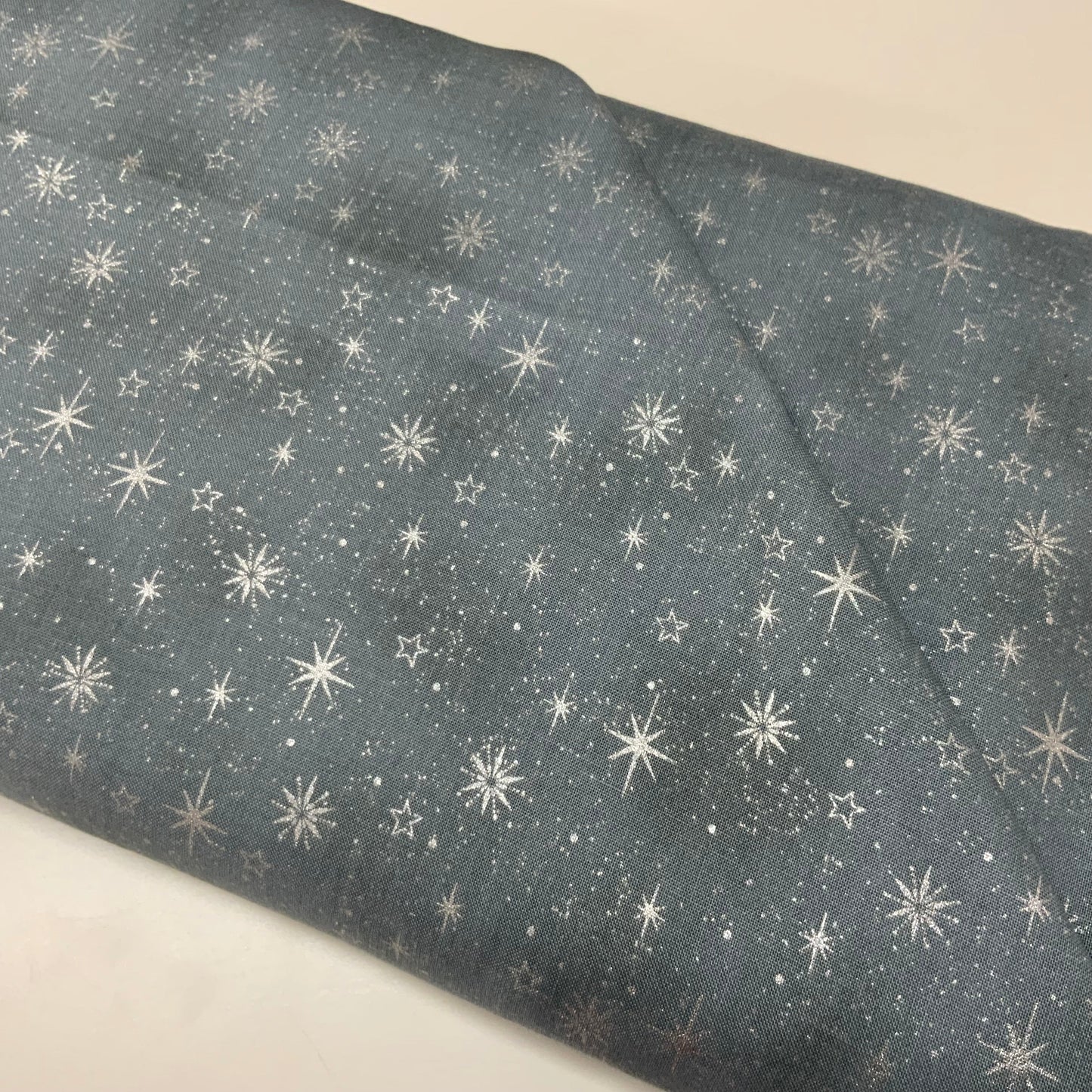 Star Sprinkle - Silver Stars on Mid Grey - Half Metre