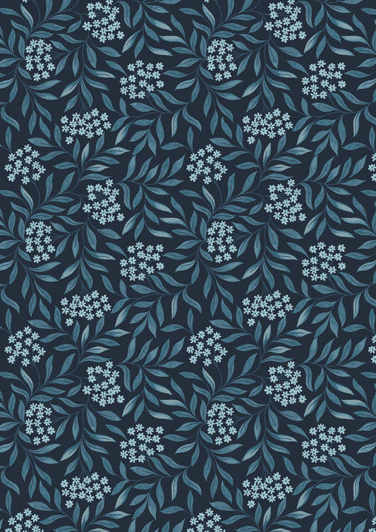 Floral Leaves on Dark Blue - Brensham