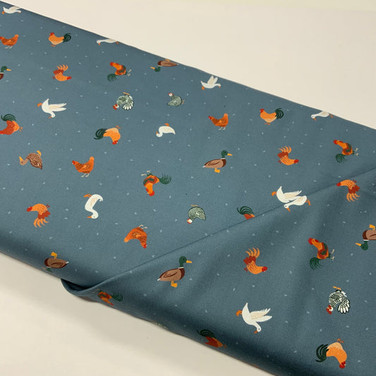 Chickens & Ducks on Country Blue - Fat Quarter