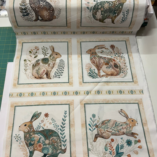 Folk Art Rabbits (Large Squares) - Panel 90cm x 112cm