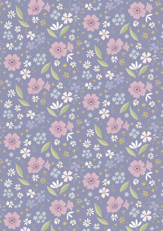 Floral Art on Lavender Blue - Floral Song - Fat Quarter