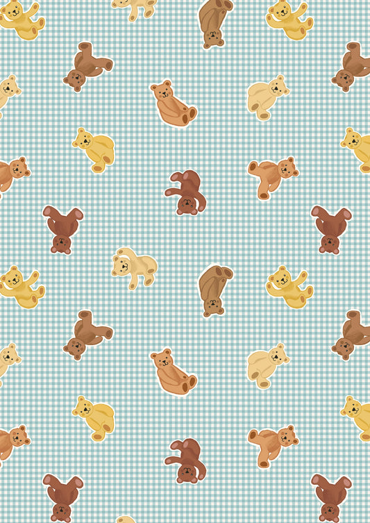 Teddy Bears on Duck Egg Blue Gingham