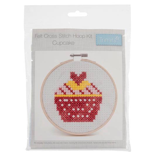 Cupcake Cross Stitch on Felt - Hoop Kit