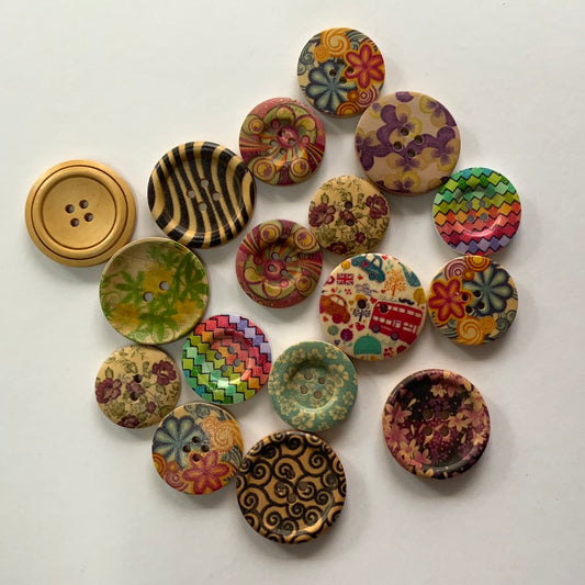 Medium Decorated Wooden Buttons