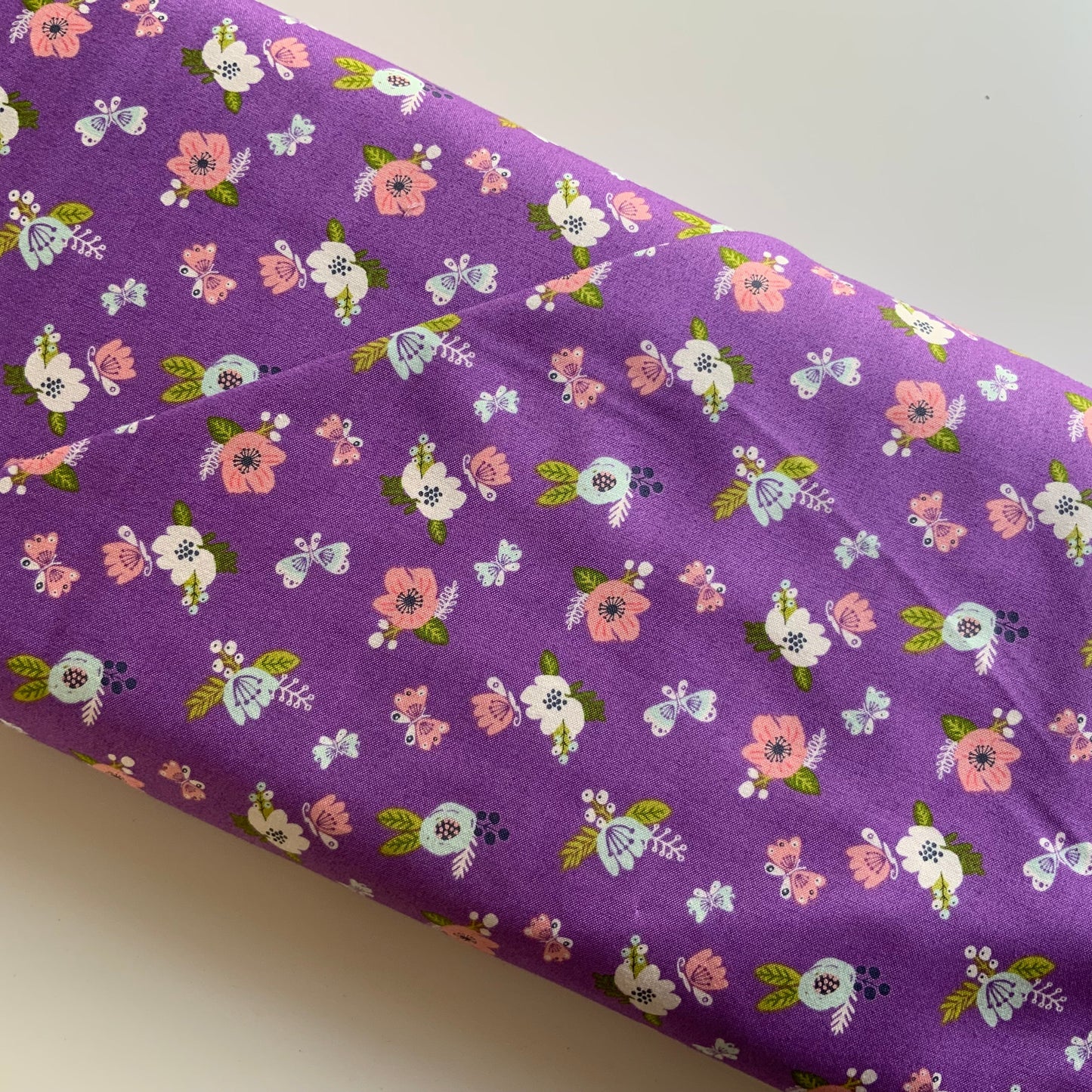 I Believe in Unicorns Flowers on Purple - Remnant - 1 metre