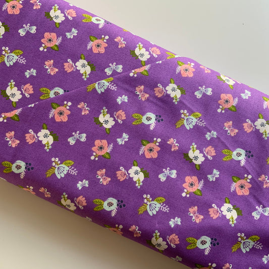 I Believe in Unicorns Flowers on Purple - Remnant - 1 metre