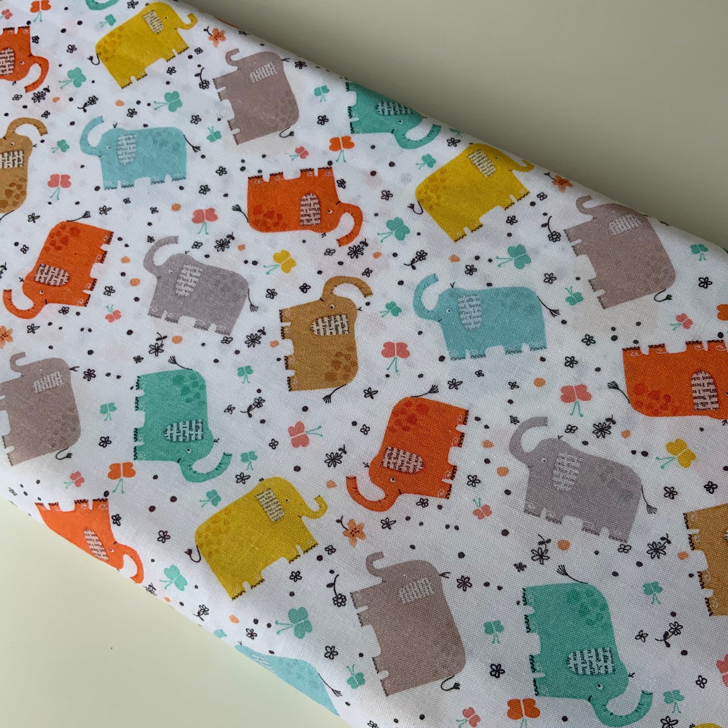 Fat Quarter Elephant Joy      Colourful Scattered Elephants on White