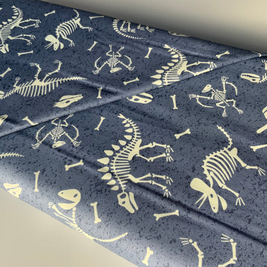 Dinosaur Skeletons on Slate - Dino Glow - Fat Quarter