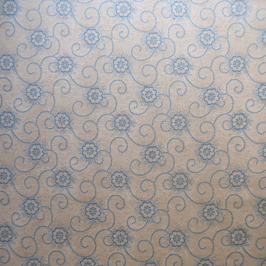 Cold Spell, Blue Floral Design on Beige - Fat Quarter