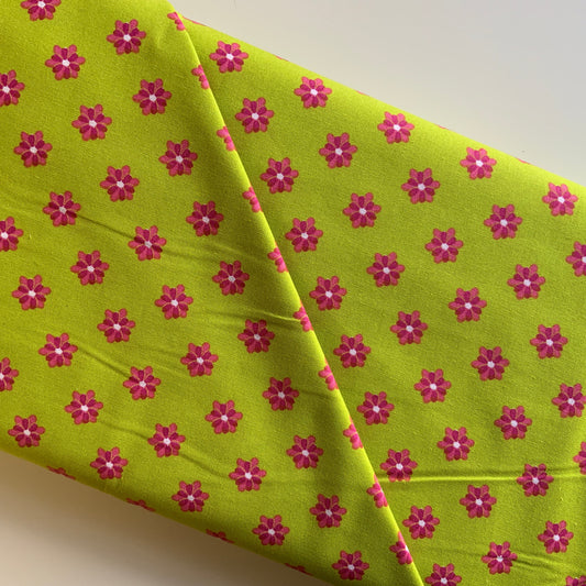 Oh Happy Day Pink Flowers on Green Fat Quarter