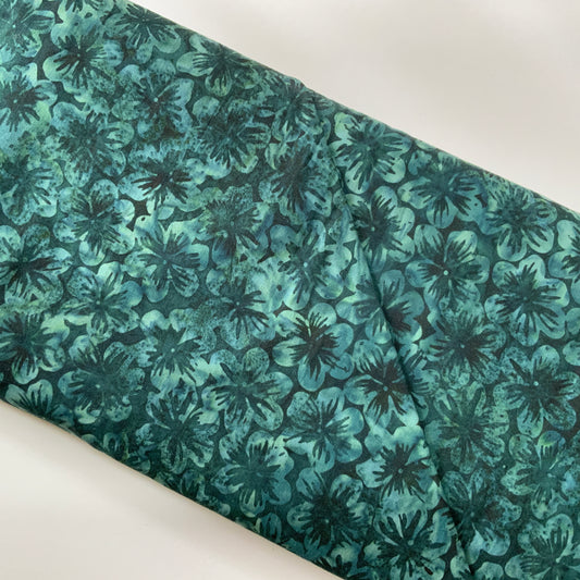 Woodblock Bouquet Teal Batik