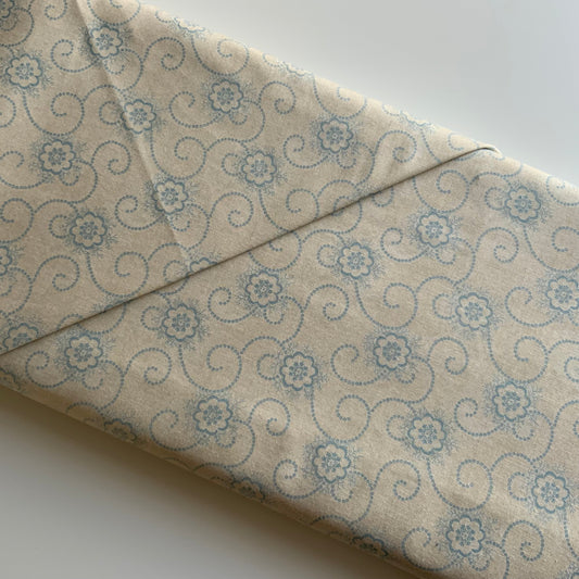 Cold Spell, Blue Floral Design on Beige - Fat Quarter